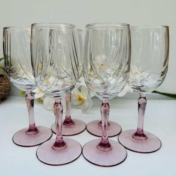NWOT 6 Champagne glasses vintageCristal d'Arques Angelique pink Flute 8